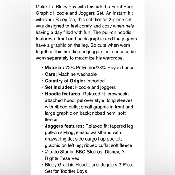 Bluey Toddler Boys 2PC Hoodie Jogger Set 5T Fleece Outfit Cartoon! NWT! - Picture 5 of 15